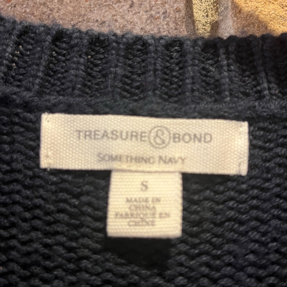 Cashmere TREASURE & BOND Cashmere Wool Navy Sz S Cable Knit Sweater Dress preppy - Picture 8 of 9